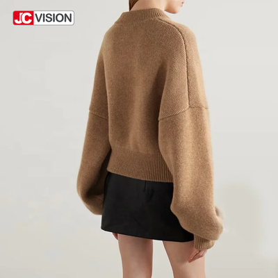 JCVISION Φθινόπωρο Χειμώνας Καφέ V-Λαιμό Μακρυμάνικο Φερμουάρ Γυναικείο