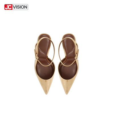 JCVISION Κορυφαία δάχτυλα Slingback αντλίες Μεταλλικό καθρέφτη Βίγκαν δέρμα υψηλό Stiletto Heels D'Orsay πάρτι φόρεμα παπούτσια