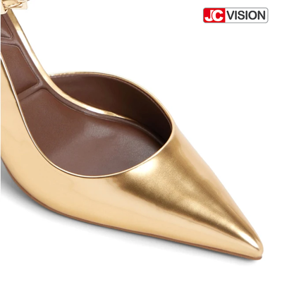 JCVISION Κορυφαία δάχτυλα Slingback αντλίες Μεταλλικό καθρέφτη Βίγκαν δέρμα υψηλό Stiletto Heels D'Orsay πάρτι φόρεμα παπούτσια