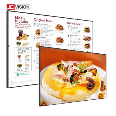 JCVISION ο εξαιρετικά λεπτός τοίχος τοποθετεί την ψηφιακή επίδειξη διαφήμισης οθόνης αφής συστημάτων σηματοδότησης έξυπνη LCD