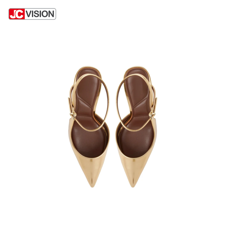 JCVISION Κορυφαία δάχτυλα Slingback αντλίες Μεταλλικό καθρέφτη Βίγκαν δέρμα υψηλό Stiletto Heels D'Orsay πάρτι φόρεμα παπούτσια